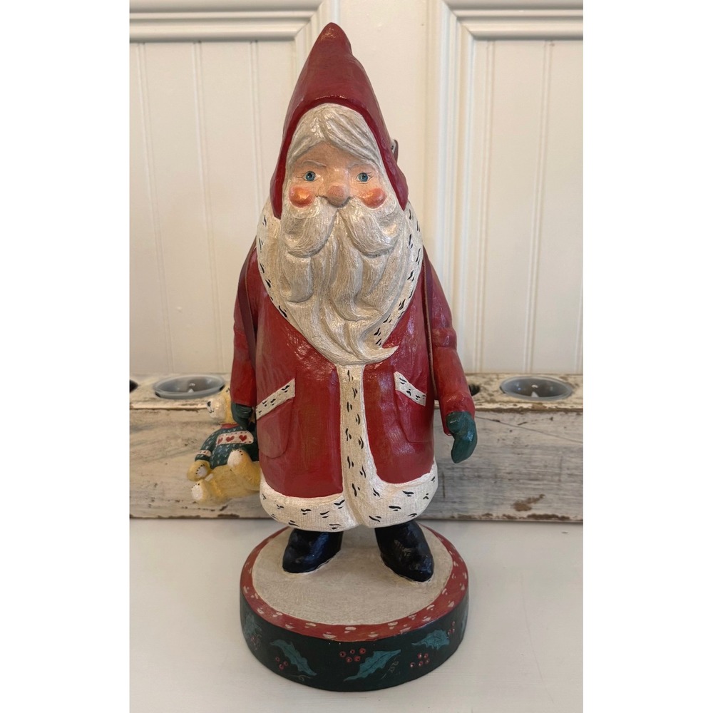 Vintage House of Hatten Santa Claus Holding Bear Goose In Basket 15" Folk Art